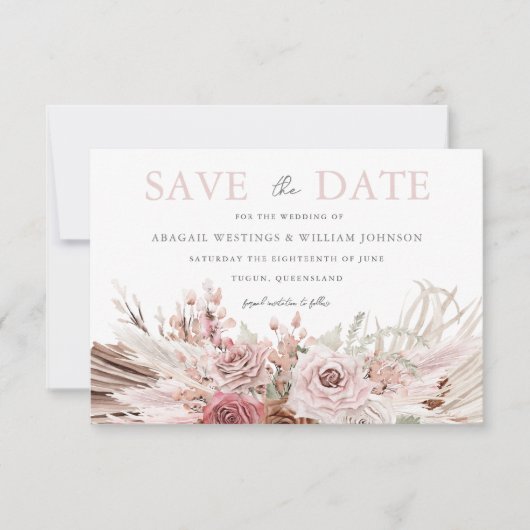 Blush Boho Bohemisch Floral Wedding Save The Date (Vorderseite)