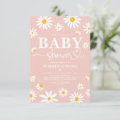 Blush Boho Daisy Blume Girl Baby Dusche Einladung (Stehend Vorderseite)