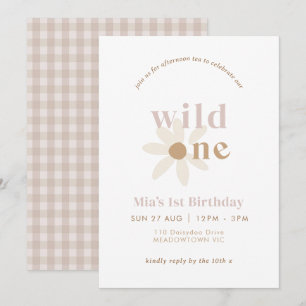 Blush Boho Daisy Floral Erster Geburtstag Einladun Einladung