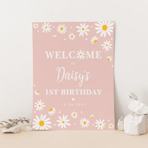 Blush Boho Daisy Floral Girl 1. Geburtstag Willkom Poster