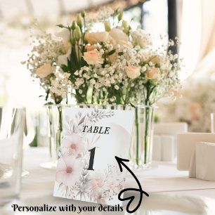 Blush Boho Dried Floral Wedding Tischnummer Sockelschild