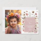 Blush Boho Fairy Wildblume Girl Birthday Foto Dankeskarte (Vorderseite)