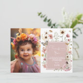 Blush Boho Fairy Wildblume Girl Birthday Foto Dankeskarte (Stehend Vorderseite)