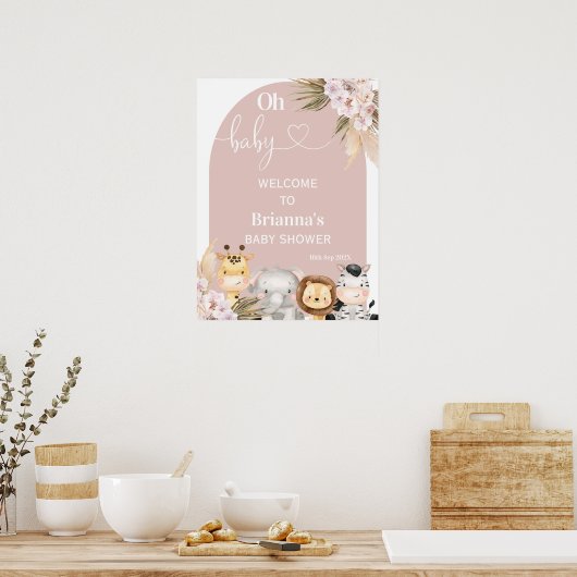 Blush Boho Floral Arch Safari Baby Dusche Herzlich Poster (Küche)