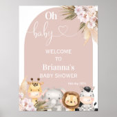 Blush Boho Floral Arch Safari Baby Dusche Herzlich Poster (Vorne)