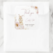 Blush Boho Floral Bunny Baby Dusche Danke Quadratischer Aufkleber (Tasche)