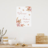 Blush Boho Floral Butterfly Kisses Baby Willkommen Poster (Küche)