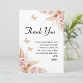 Blush Boho Floral Butterfly Kisses Danke Karte (Stehend Vorderseite)