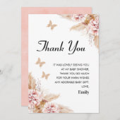 Blush Boho Floral Butterfly Kisses Danke Karte (Vorne/Hinten)