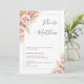 Blush Boho Floral Pampas Grass Einladung Hochzeit (Stehend Vorderseite)