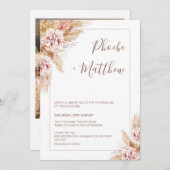 Blush Boho Floral Pampas Grass Einladung Hochzeit (Vorne/Hinten)