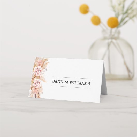 Blush Boho Floral Pampas Grass Platzkarte (Vorderseite)