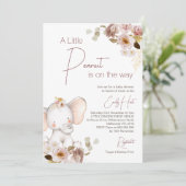 Blush Boho Floral Peanut Elephant Baby Dusche Einladung (Stehend Vorderseite)