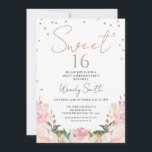 Blush Boho Floral Rose Gold Sweet 16 Geburtstag Einladung<br><div class="desc">Blush Boho Bloral Rose Gold Sweet 16 Geburtstag Einladung Bohemisch inspiriert süße 16 Geburtstags-Einladung mit einer meist rot gefärbten blumigen Arrangements mit Imitaten Rose goldgrün und Punkte. Ideal für alle,  die eine böhmisch inspirierte 16 . Geburtstag-Geburtstagseinladung suchen. Kann für jedes Alter verwendet werden.</div>