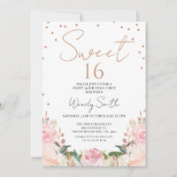 Blush Boho Floral Rose Gold Sweet 16 Geburtstag