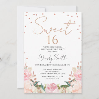 Blush Boho Floral Rose Gold Sweet 16 Geburtstag Einladung