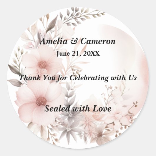 Blush Boho Floral Wedding Runder Aufkleber (Vorderseite)