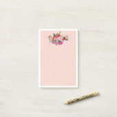 Blush Boho Florals White Monogram Post-it Klebezettel (Auf Schreibtisch)