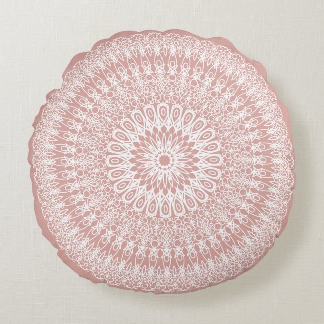 Blush Boho Mandala Rundes Kissen (Vorderseite)