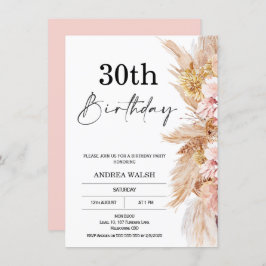 Blush Boho Pampas Grass 30. Geburtstag Einladung
