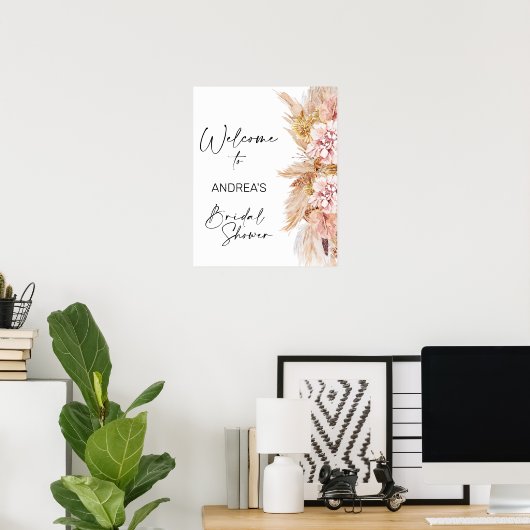 Blush Boho Pampas Grass Brautparty Willkommen Poster (Heimbüro)