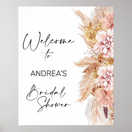 Blush Boho Pampas Grass Brautparty Willkommen Poster (Vorne)