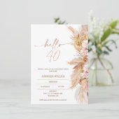 Blush Boho Pampas Grass Hallo 40 Geburtstag Einladung (Stehend Vorderseite)