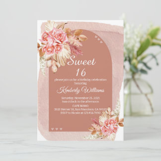 Blush Boho Pampas Grass Sweet 16 Geburtstag Einladung