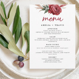 Blush Boho Pampas Grass Wedding Menu Card Menükarte