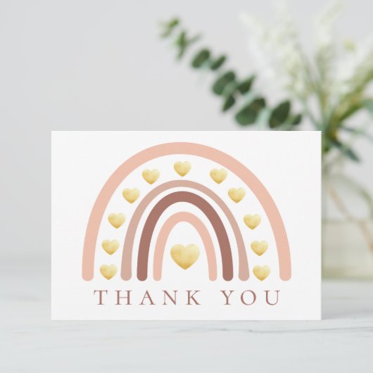 Blush Boho Rainbow Baby Dusche Dankeskarte (Stehend Vorderseite)