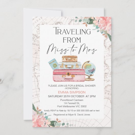 Blush Boho Reisen Frau Brautparty verpassen Einladung (Vorderseite)