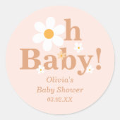 Blush Boho Retro Daisy Oh Babydusche Runder Aufkleber (Vorderseite)