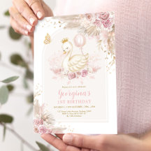 Blush Boho Swan Princess Girl Birthday