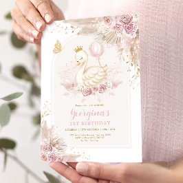 Blush Boho Swan Princess Girl Birthday Einladung