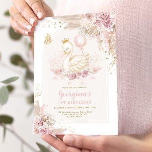 Blush Boho Swan Princess Girl Birthday Einladung