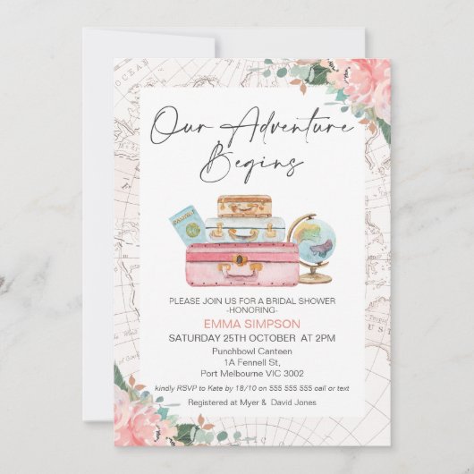 Blush Boho Unser Abenteuer beginnt Brautparty Einladung (Vorderseite)