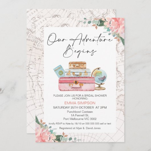 Blush Boho Unser Abenteuer beginnt Brautparty Einladung (Vorne/Hinten)