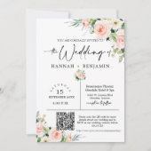 Blush Boho Wedding Modern Minimal QR Code Foto Einladung (Vorderseite)