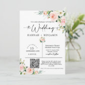 Blush Boho Wedding Modern Minimal QR Code Foto Einladung (Stehend Vorderseite)