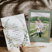 Blush Boho Wildblume Elegante Hochzeit Einladung