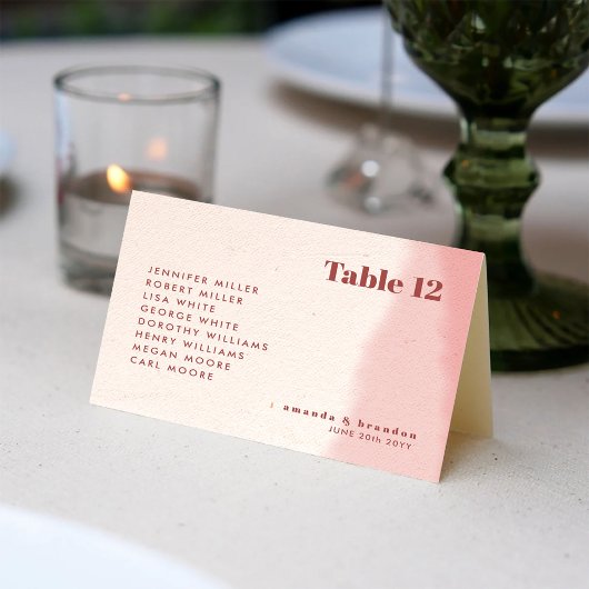 Blush & Bold Script Wedding Guest Names Platzkarte Tischnummer