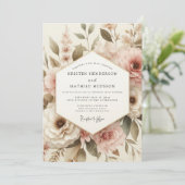 Blush Botanical Romance Wedding Einladung (Stehend Vorderseite)