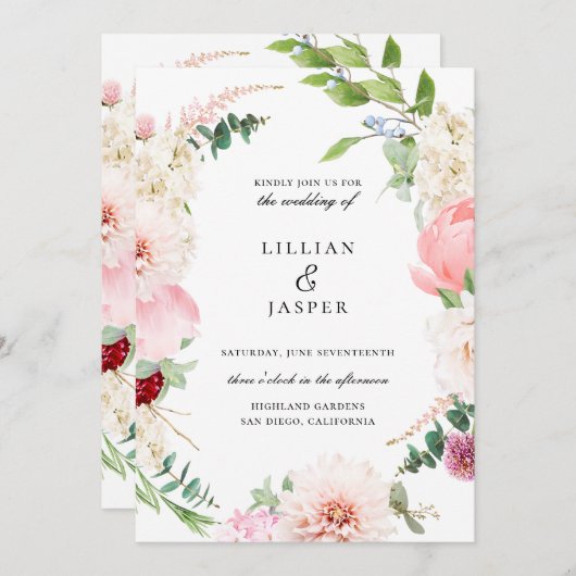 Blush Botanischer Blumenrahmen Einladung zur Hochz (Vorne/Hinten)