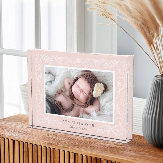 Blush Botanischer Rahmen | Baby Fotoblock