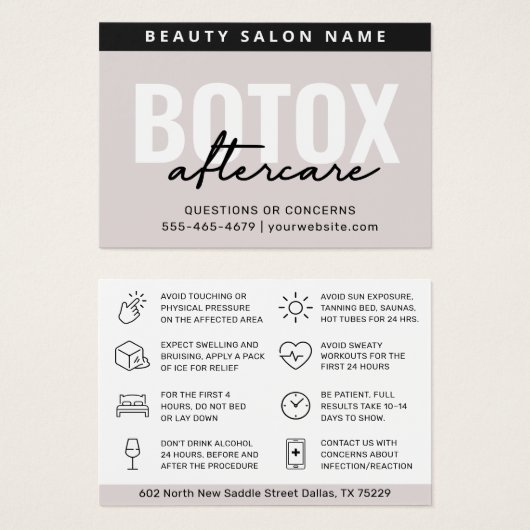 Blush Botox Injektionskarte nach der Behandlung (Vorne & Hinten)