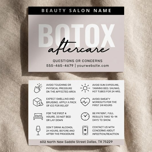 Blush Botox Injektionskarte nach der Behandlung