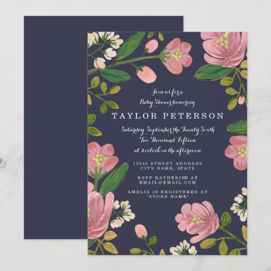 Blush Bouquet Baby Dusche Einladung (Vorne/Hinten)