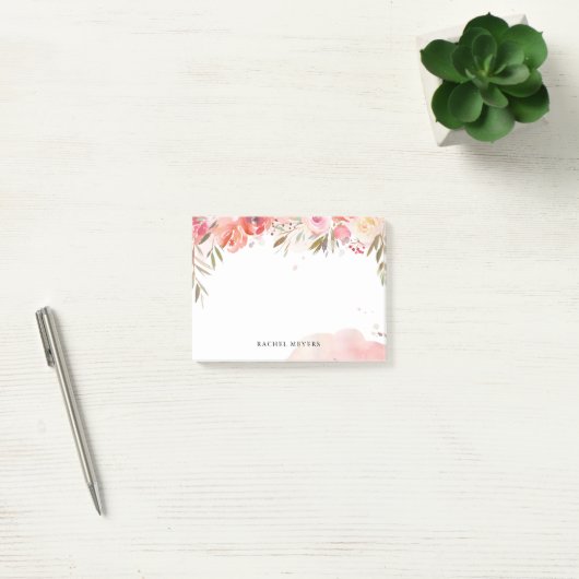 Blush Bouquet Personalisiert Name Monogram Post-it Klebezettel (Büro)