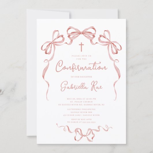Blush Bow Confirmation Invitation Einladung (Vorderseite)