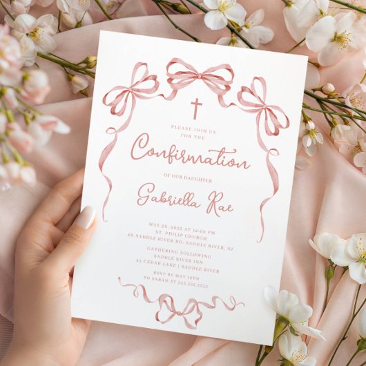 Blush Bow Confirmation Invitation Einladung